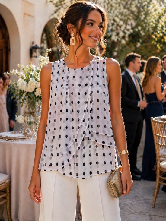 Joseph Ribkoff Tops - Joseph Ribkoff tank top polkadot 8 black/white tiers sleeveless wedding guest